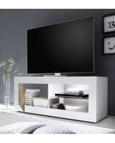 Meuble TV Basic finition blanc-béton 1 porte 140/56/43 cm