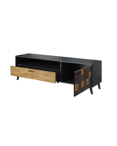 Meuble tv ALEKSANDER 177 x 52 x 45 cm noir et bois