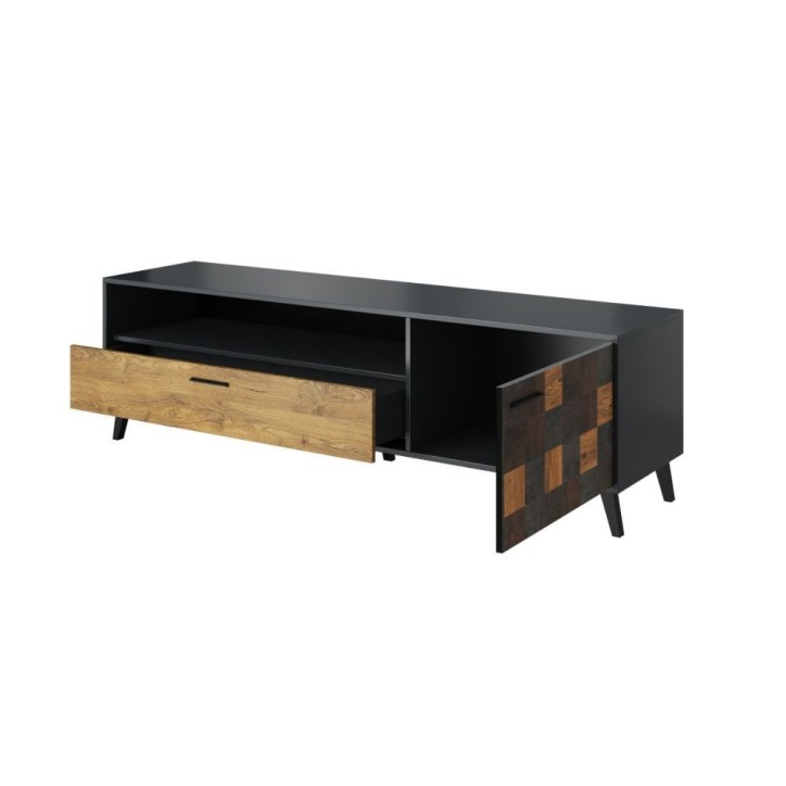 Meuble tv ALEKSANDER 177 x 52 x 45 cm noir et bois