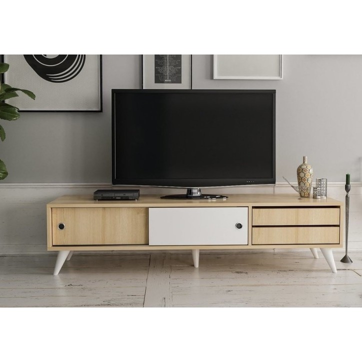 Meuble TV EDUARDO 160 cm blanc et bois