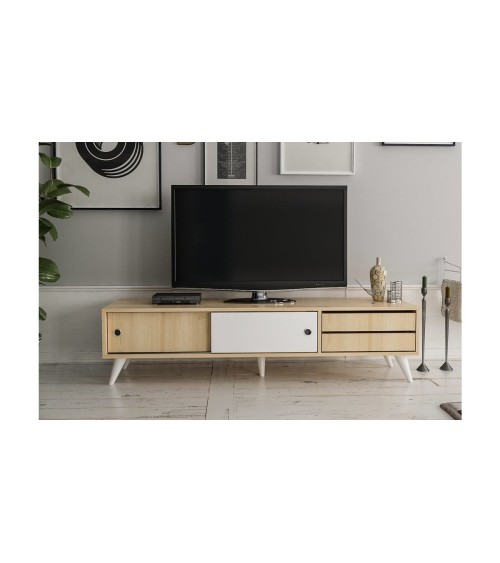 Meuble TV EDUARDO 160 cm blanc et bois