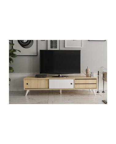 Meuble TV EDUARDO 160 cm blanc et bois