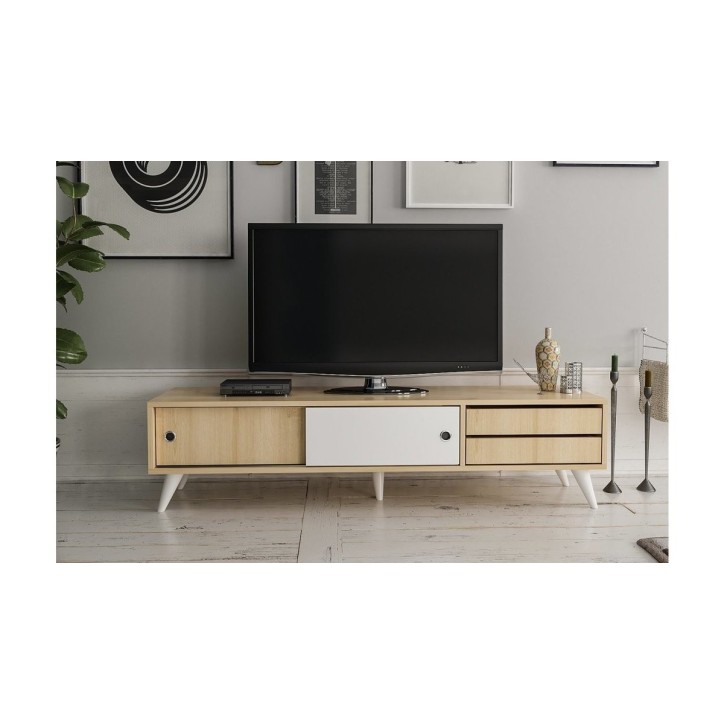 Meuble TV EDUARDO 160 cm blanc et bois