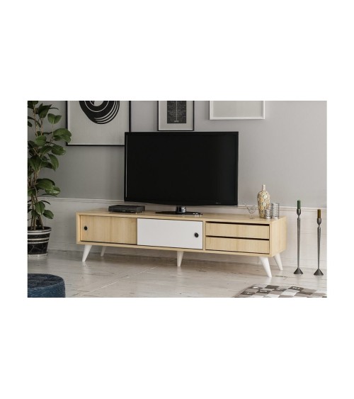 Meuble TV EDUARDO 160 cm blanc et bois
