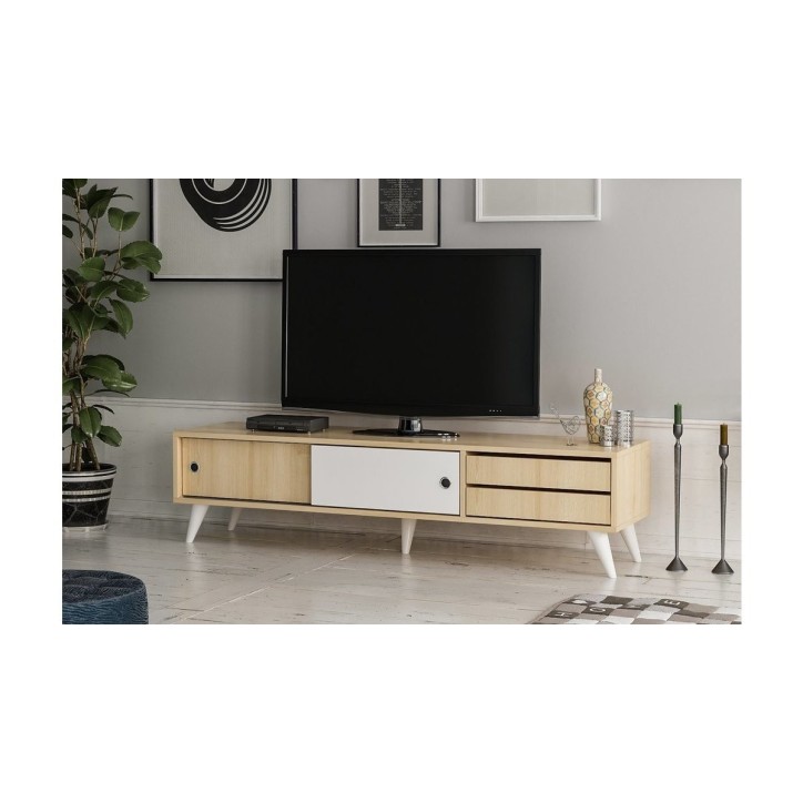 Meuble TV EDUARDO 160 cm blanc et bois