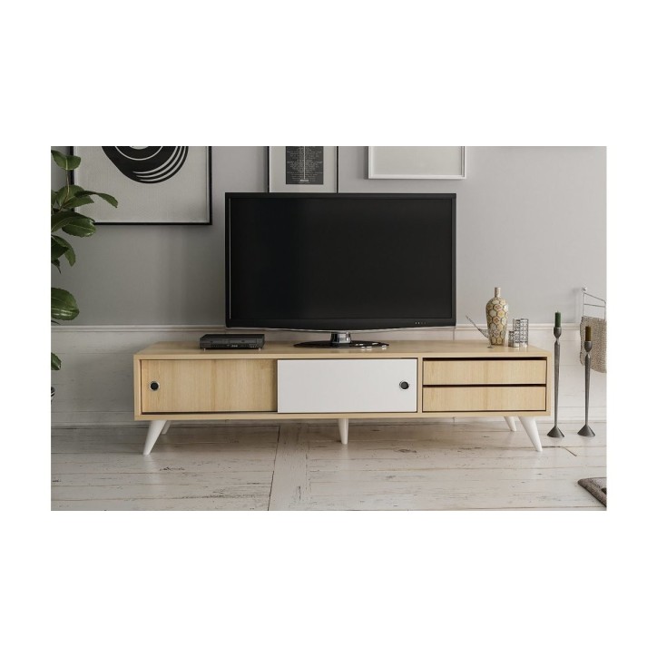 Meuble TV EDUARDO 160 cm blanc et bois