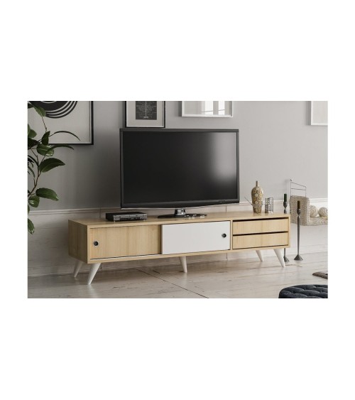 Meuble TV EDUARDO 160 cm blanc et bois