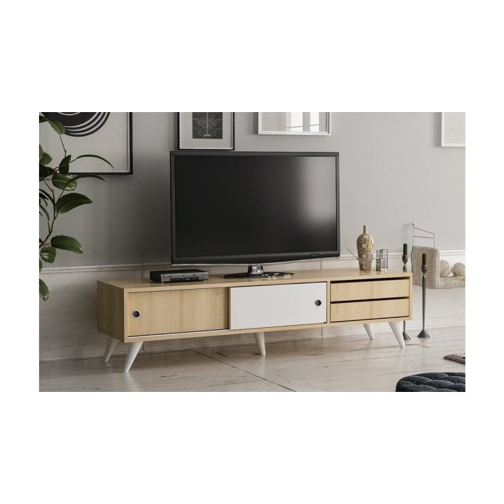 Meuble TV EDUARDO 160 cm blanc et bois
