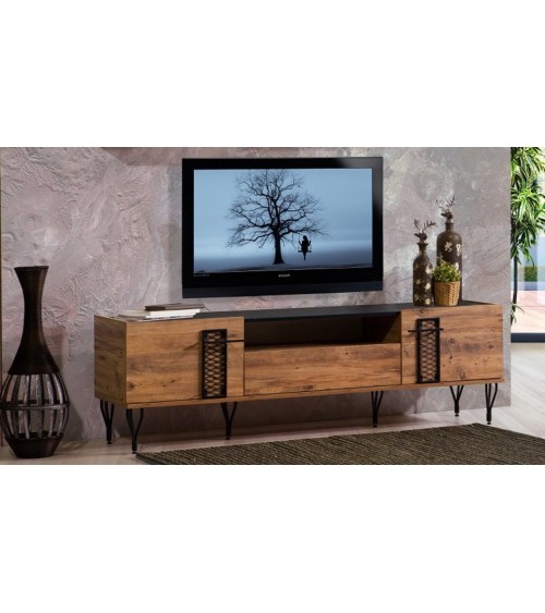 Meuble TV MIMI 200 cm bois et métal