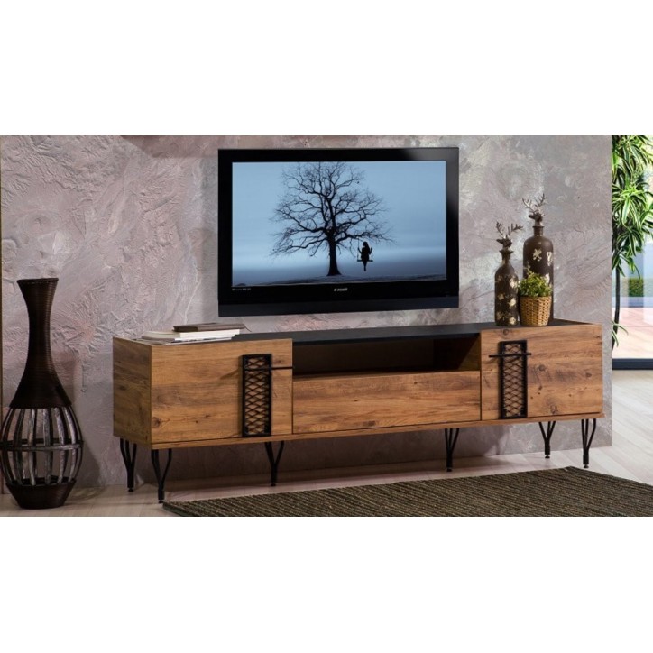 Meuble TV MIMI 200 cm bois et métal