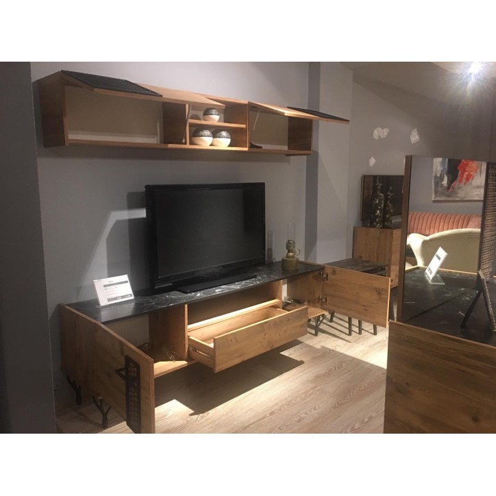 Meuble TV MIMI 200 cm bois et métal