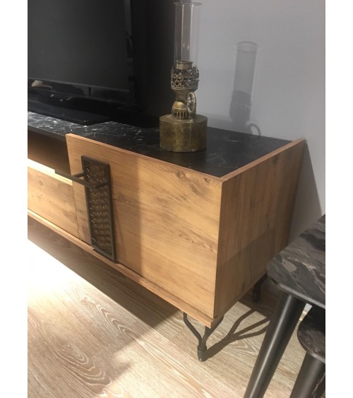 Meuble TV MIMI 200 cm bois et métal