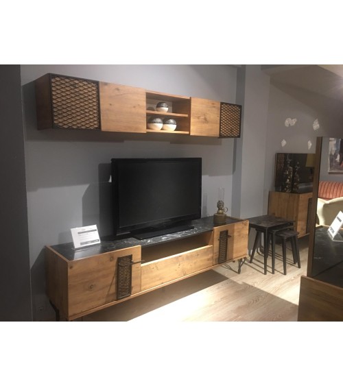 Meuble TV MIMI 200 cm bois et métal