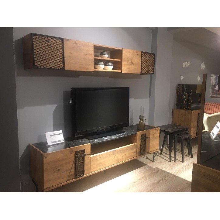 Meuble TV MIMI 200 cm bois et métal