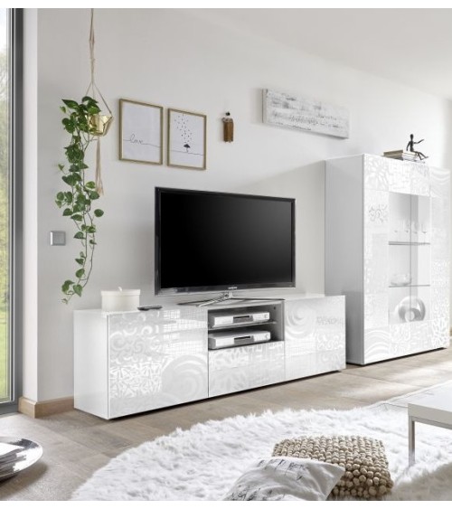 Meuble TV MIREL blanc 2 portes 1 tiroir 181 cm