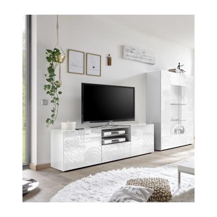 Meuble TV MIREL blanc 2 portes 1 tiroir 181 cm