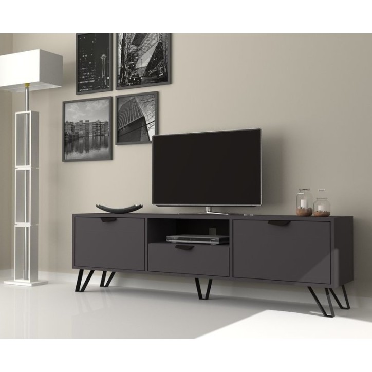 Meuble TV JASMINE Gris 2 portes, 1 tiroir 170 cm