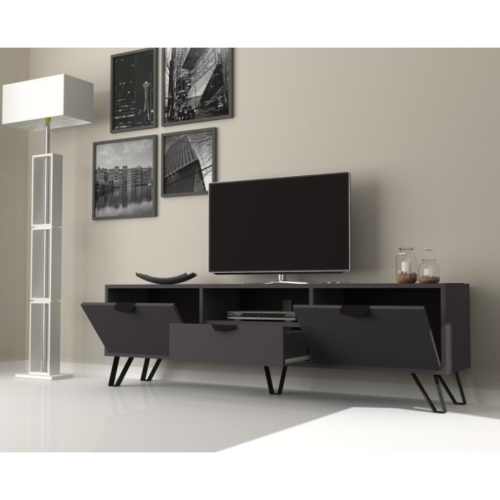 Meuble TV JASMINE Gris 2 portes, 1 tiroir 170 cm