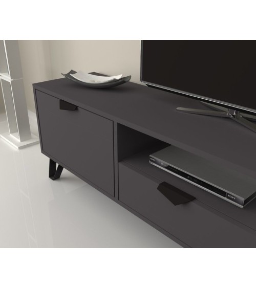 Meuble TV JASMINE Gris 2 portes, 1 tiroir 170 cm