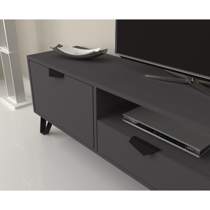 Meuble TV JASMINE Gris 2 portes, 1 tiroir 170 cm