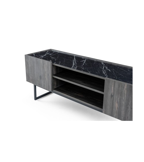 Meuble TV PLUS 140 cm bois et effet marbre