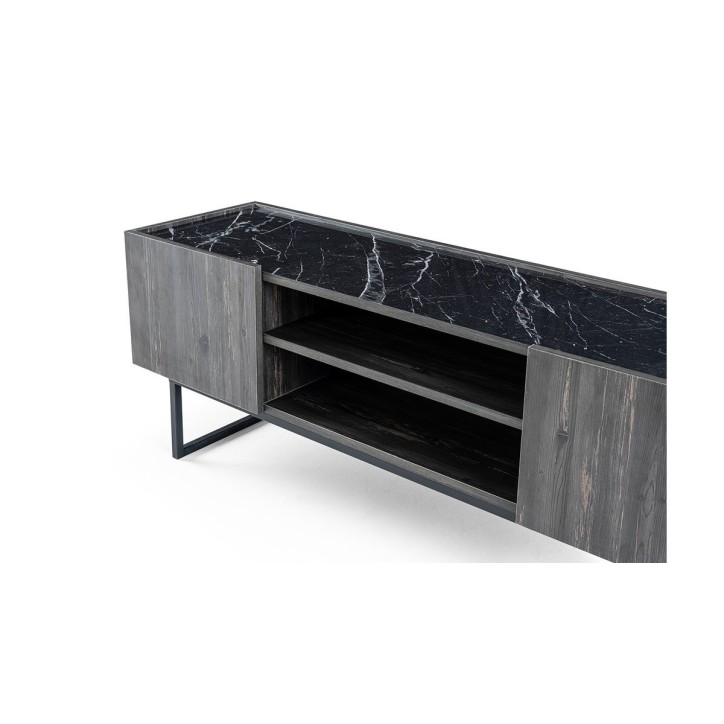 Meuble TV PLUS 140 cm bois et effet marbre