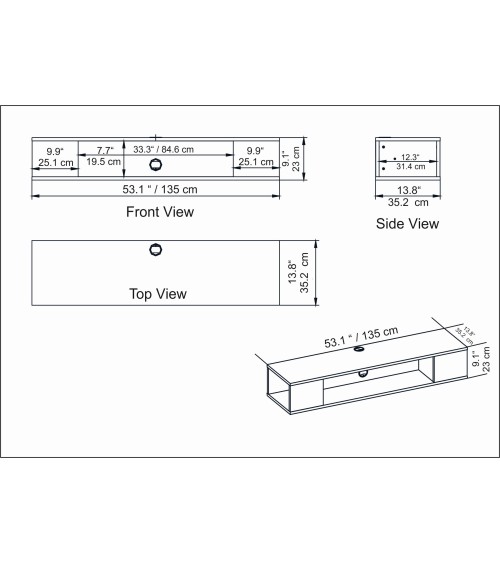 Meuble TV suspendu PETI noyer 135 cm
