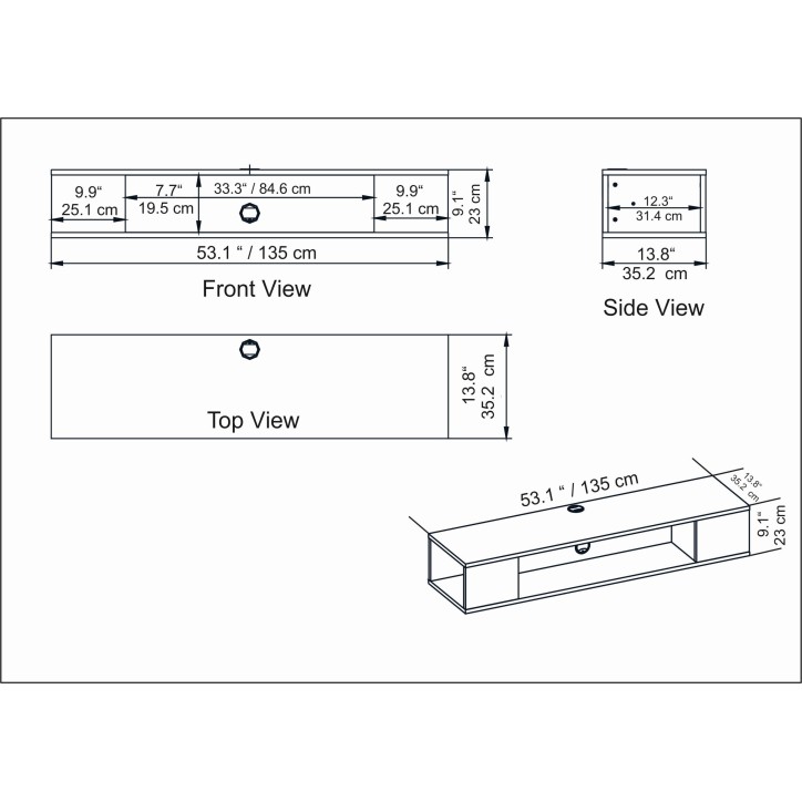 Meuble TV suspendu PETI noyer 135 cm