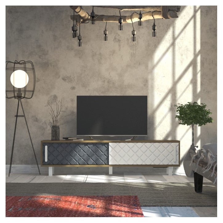 Meuble TV ROB blanc et anthracite 180 cm