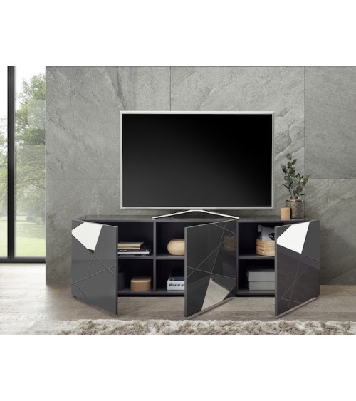 Meuble TV VITTORIA gris anthracite laqué 181 cm