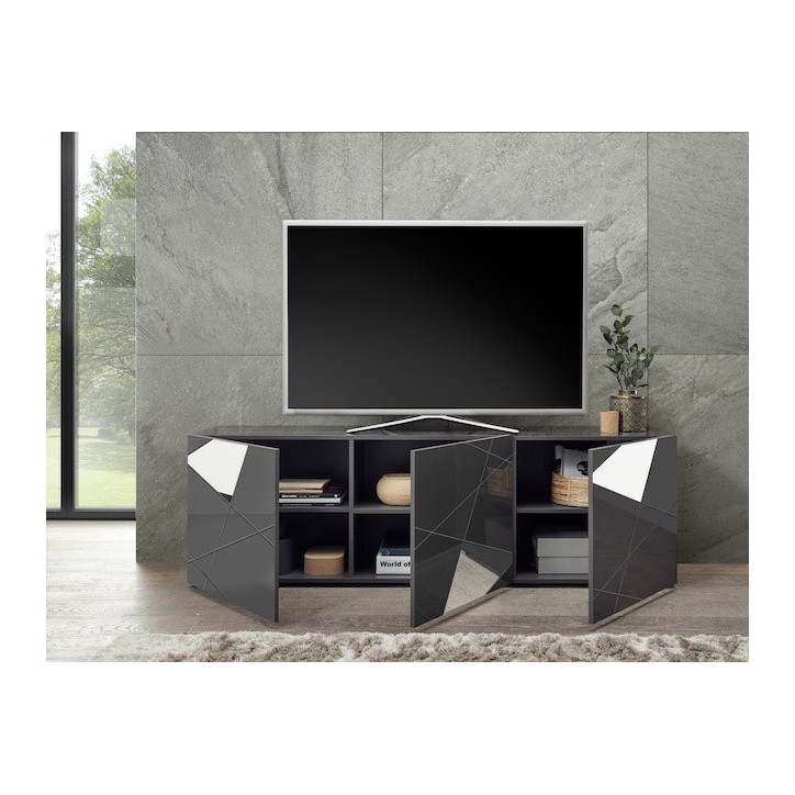 Meuble TV VITTORIA gris anthracite laqué 181 cm