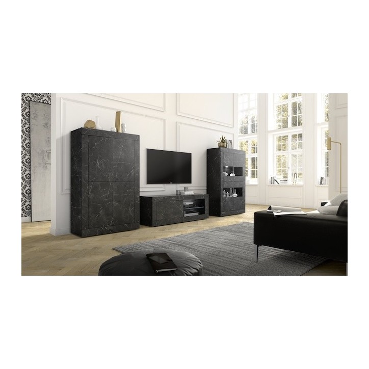 Meuble TV BASIC marbre gris anthracite 140 cm