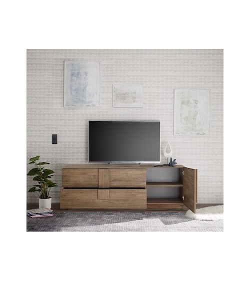 Meuble Tv 1 porte 2 tiroirs JUPITER bois mercure 182 cm