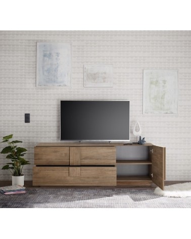 Meuble Tv 1 porte 2 tiroirs JUPITER bois mercure 182 cm
