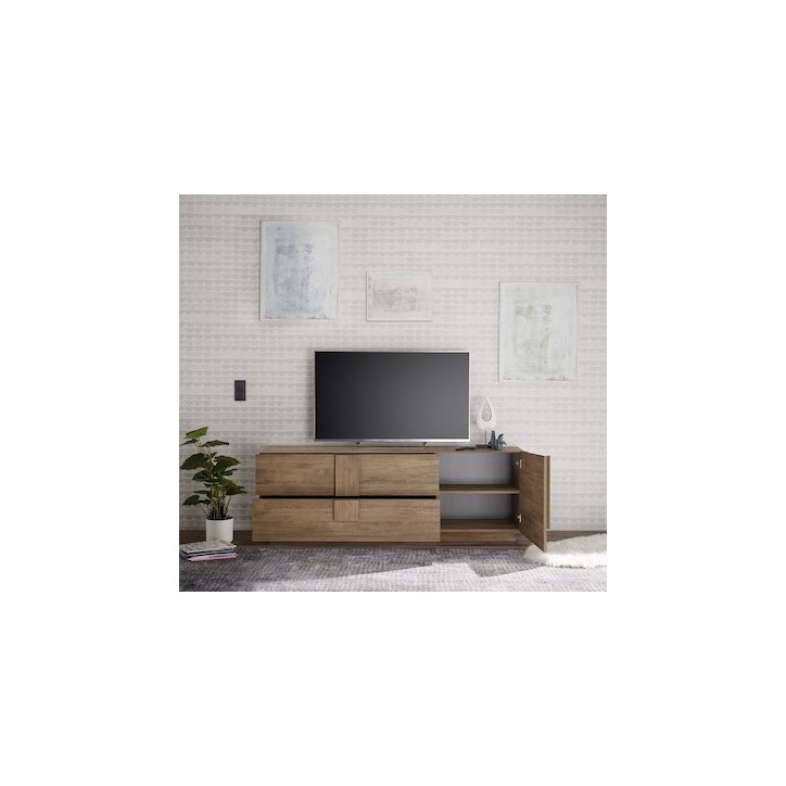 Meuble Tv 1 porte 2 tiroirs JUPITER bois mercure 182 cm