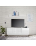 Meuble Tv 1 porte 2 tiroirs JUPITER blanc laqué brillant 182 cm