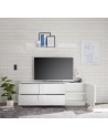 Meuble Tv 1 porte 2 tiroirs JUPITER blanc laqué brillant 182 cm
