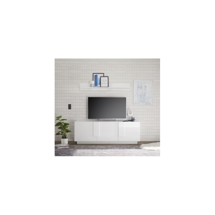 Meuble TV 3 portes JUPITER blanc laqué brillant 182 cm
