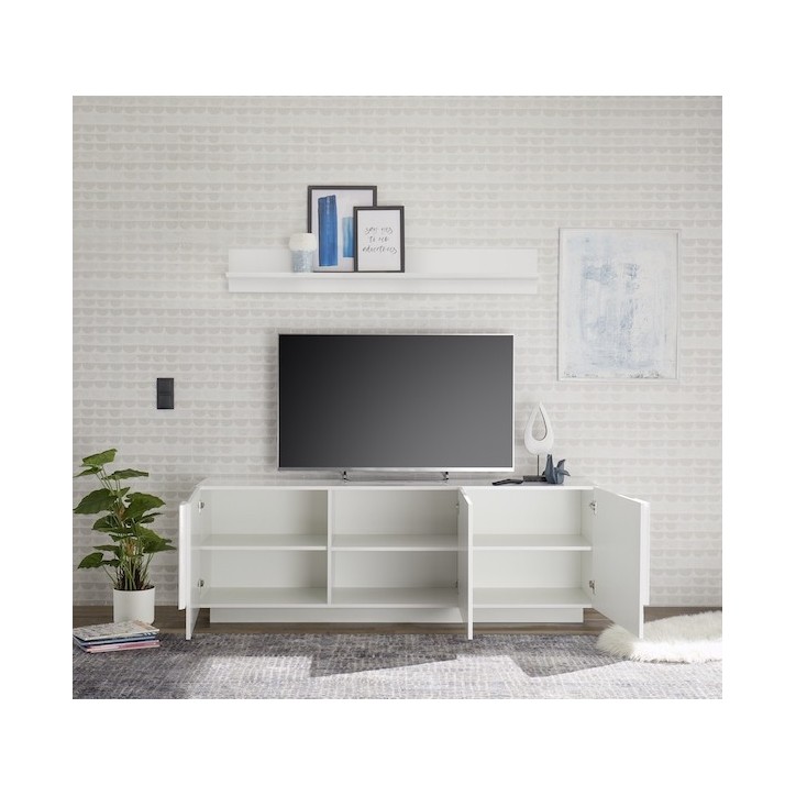 Meuble TV 3 portes JUPITER blanc laqué brillant 182 cm