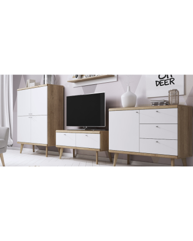 Meuble TV PRIMO chêne-blanc 107 cm