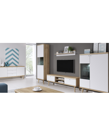 Meuble TV PRIMO chêne-blanc 160 cm