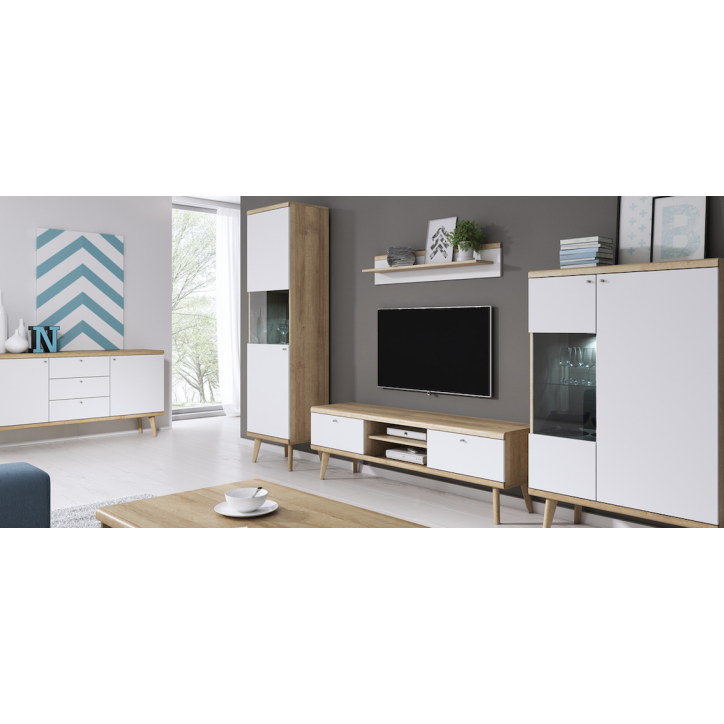 Meuble TV PRIMO chêne-blanc 160 cm