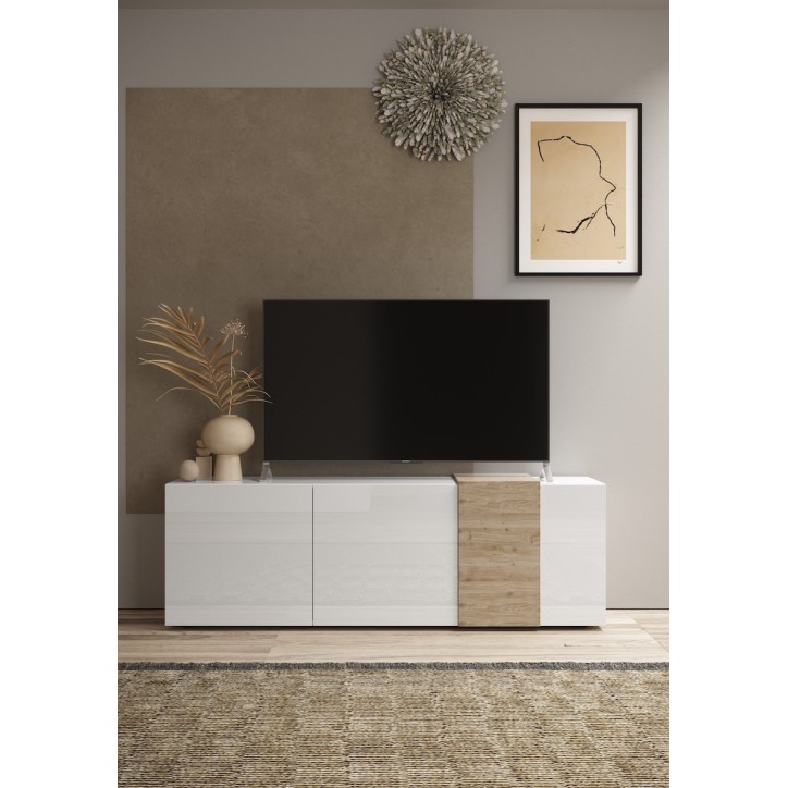 Meuble TV 3 portes VENUS blanc laqué brillant/Kadiz 181 cm