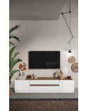 Meuble TV FANTASY Blanc laqué/chêne mercure 205 cm