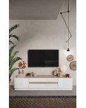 Meuble TV FANTASY Blanc laqué/chêne Cadiz 205 cm