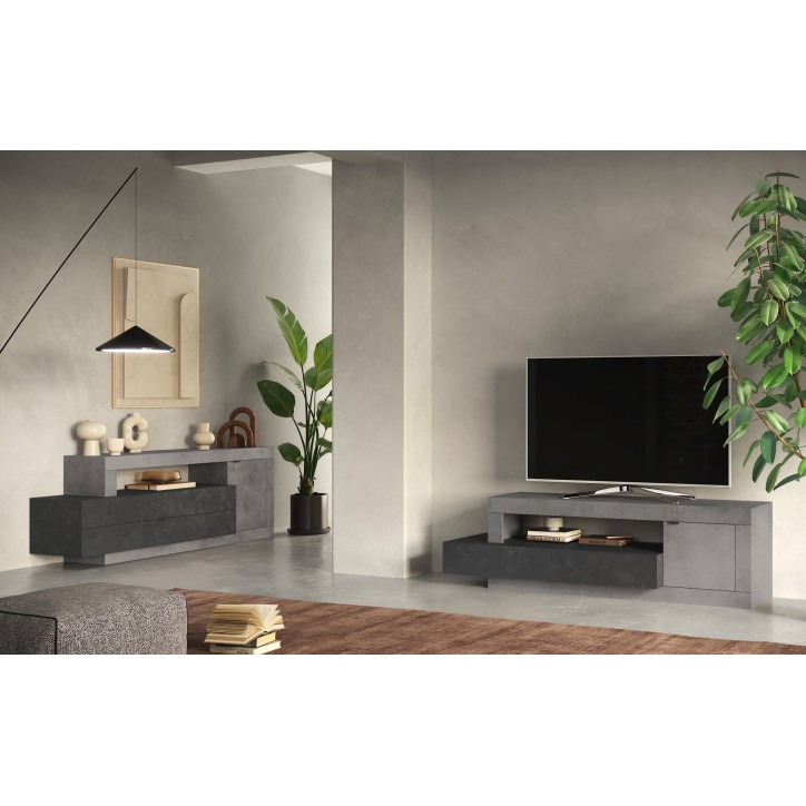 Meuble TV FREEDOM béton/plomb 160 cm