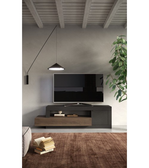 Meuble TV 1 porte + 1 tiroir FREEDOM Lave/chêne Mercure 160 cm