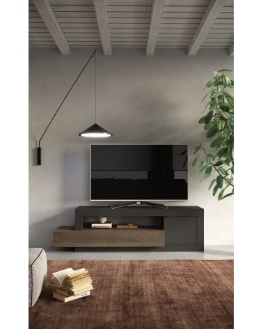 Meuble TV 1 porte + 1 tiroir FREEDOM Lave/chêne Mercure 160 cm