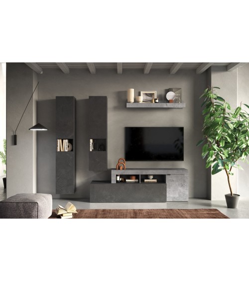 Ensemble meuble TV FREEDOM Béton/plomb 245 x 195 x 35 cm