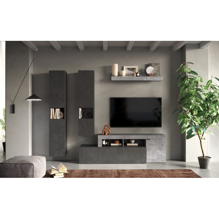 Ensemble meuble TV FREEDOM Béton/plomb 245 x 195 x 35 cm Ensemble meuble TV FREEDOM Béton/plomb 245 x 195 x 35 cm